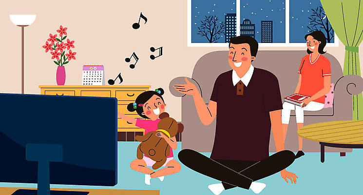 전신 여자 남자 꽃 딸 어린이 가구 음표 일러스트 가족 엄마 성인 세명 텔레비전 곰인형 달력 자녀 스탠드 아빠 즐거움 티비시청 국내일러스트 AI파일 식물 기호 감정 음악 인형 생활용품 관계 조명 사람 전자제품 시청_보고들음 파일형식 벡터