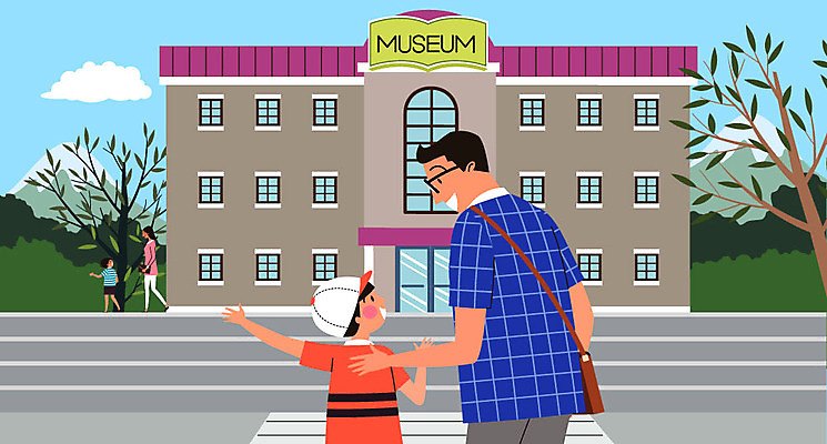 전신 여자 남자 아들 어린이 일러스트 가족 여러명 상반신 성인 계단 자녀 체험학습 아빠 박물관 부자지간 육아대디 국내일러스트 AI파일 다수 관계 사람 체험 파일형식 벡터