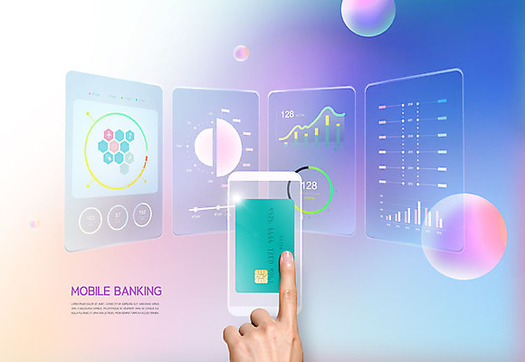 PSD 편집이미지 손 모바일 한손 사람 신체부위 금융 경제 스마트폰 컬러풀 스크린 터치 신용카드 결제 모바일뱅킹 핀테크 이미지편집 컬러 핸드폰 스마트기기 뱅킹 파일형식