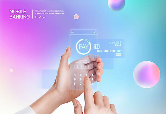 PSD 편집이미지 손 모바일 들기 사람 신체부위 금융 경제 스마트폰 컬러풀 터치 양손 신용카드 투명 결제 모바일뱅킹 핀테크 이미지편집 컬러 모션 핸드폰 스마트기기 뱅킹 파일형식