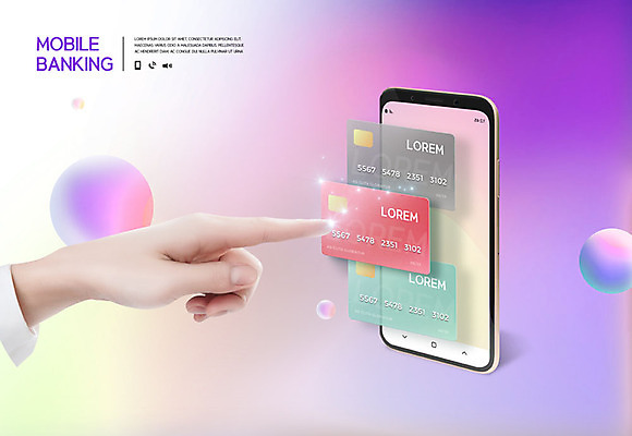 PSD 편집이미지 손 모바일 한손 사람 신체부위 금융 경제 스마트폰 컬러풀 터치 신용카드 결제 모바일뱅킹 핀테크 이미지편집 컬러 핸드폰 스마트기기 뱅킹 파일형식