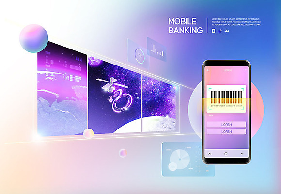 PSD 편집이미지 모바일 사람없음 금융 경제 스마트폰 컬러풀 스크린 바코드 결제 모바일뱅킹 핀테크 이미지편집 컬러 핸드폰 스마트기기 뱅킹 파일형식