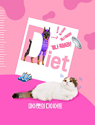 PSD 동물 편집이미지 응시 반려견 분홍색 두마리 다이어트 사람없음 반려동물 고양이 개 체중계 반려 반려묘 이미지편집 시선 컬러 2 포유류 건강 파일형식