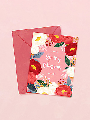 식물 손글씨 꽃 분홍색 일러스트 봄꽃 봉투 편지봉투 글자캘리그라피 사람없음 봄 편지지 봄맞이 시즌상품 보테니컬아트 국내일러스트 AI파일 계절 컬러 캘리그라피 상품 편지 파일형식 벡터