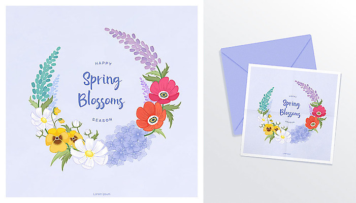 식물 손글씨 꽃 일러스트 봄꽃 봉투 편지봉투 글자캘리그라피 사람없음 보라색 봄 편지지 연보라색 봄맞이 시즌상품 보테니컬아트 국내일러스트 AI파일 계절 컬러 캘리그라피 상품 편지 파일형식 벡터