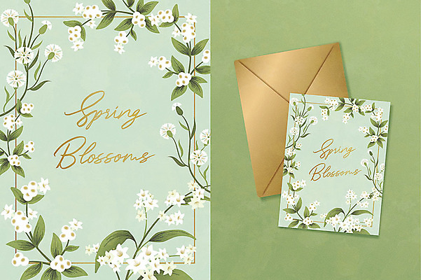 식물 손글씨 꽃 일러스트 봄꽃 봉투 편지봉투 글자캘리그라피 사람없음 초록색 봄 편지지 봄맞이 시즌상품 보테니컬아트 국내일러스트 AI파일 계절 컬러 캘리그라피 상품 편지 파일형식 벡터