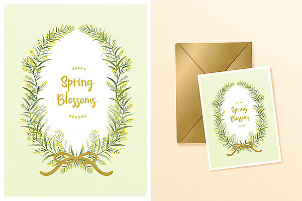 식물 손글씨 꽃 일러스트 봄꽃 봉투 편지봉투 글자캘리그라피 사람없음 초록색 봄 편지지 봄맞이 시즌상품 보테니컬아트 국내일러스트 AI파일 계절 컬러 캘리그라피 상품 편지 파일형식 벡터