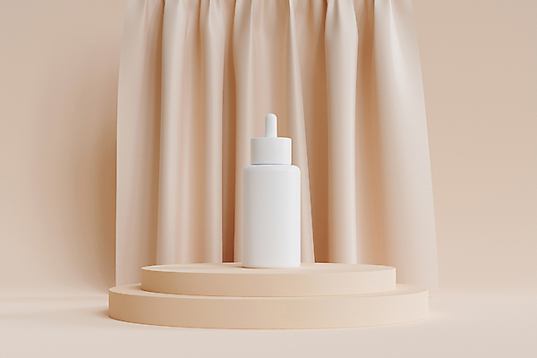 포토 JPG 해외이미지 실내 사람없음 3D 화장품 커튼 피부관리 스킨케어 단상 공병 앰플 목업 베이지색배경 브랜딩 해외포토 백그라운드 내부 뷰티 디지털합성 베이지색 병_담는 파일형식 이미지허브
