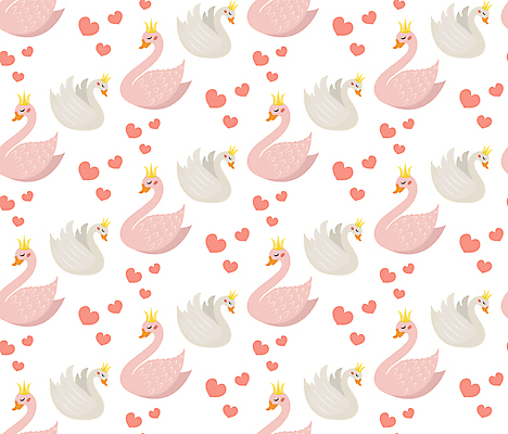 JPG 해외이미지 분홍색 백그라운드 패턴 일러스트 왕관 사람없음 눈감음 하트 백조 해외일러스트 모양 컬러 무늬 모션 조류 파일형식 이미지허브