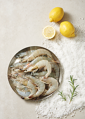 포토 JPG 스튜디오촬영 접시 식재료 회색배경 단면 실내 사람없음 하이앵글 신선 레몬 대하 소금 로즈메리 제철 제철음식 생새우 국내포토 식기 음식 뷰포인트 백그라운드 과일 어패류 새우 내부 회색 허브 파일형식