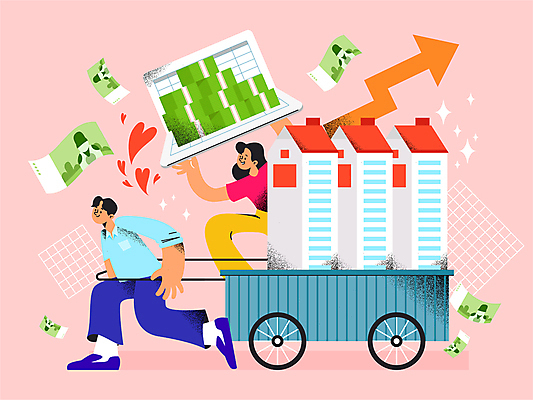 전신 여자 남자 화살표 분홍색 일러스트 부동산 아파트 들기 성인 두명 경제 수레 만원 돈다발 재테크 가치상승 부동산재테크 수레끌기 집값상승 청약통장 성인만 주택청약 국내일러스트 AI파일 컬러 지폐 돈 모션 주택 사람 금융 카트 재산 당기기 통장 상승 집값 파일형식 벡터 청약