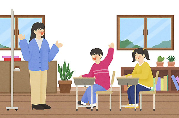 전신 PSD 여자 남자 화분 초등학생 어린이 의자 일러스트 창문 교실 수업 책장 초등학교 앉기 소녀 소년 성인 세명 손들기 교사 발표 책상 화이트보드 돌봄 방과후 돌봄서비스 아이돌봄 국내일러스트 직업 학생 교육 가구 학교 모션 사람 서비스 파일형식