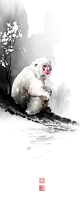 PSD 한마리 겨울 일러스트 캘리그라피 붓터치 앉기 사람없음 나뭇가지 원숭이 동양화 번짐 낙관 겨울풍경 국내일러스트 나무 1 계절 포유류 모션 미술 풍경 파일형식 효과