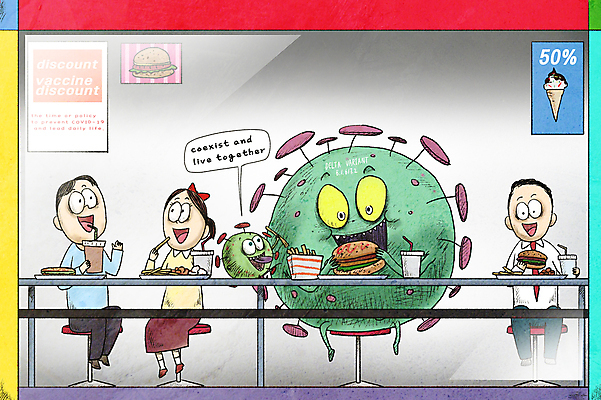 전신 PSD 여자 남자 말풍선 의자 일러스트 탁자 패스트푸드 함께함 들기 앉기 성인 일상 세명 감자튀김 햄버거 먹기 사회이슈 창가 콜라 공생 공존 몬스터 패스트푸드점 햄버거가게 성인만 코로나바이러스 생활방역 델타변이바이러스 위드코로나 국내일러스트 가구 컨셉 창문 모션 감자 사람 라이프 상점 식당 튀김 바이러스 인스턴트 탄산음료 방역 파일형식