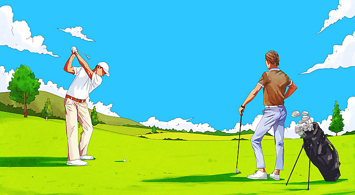 전신 PSD 나무 구름 남자 골프 일러스트 골프장 필드 하늘 골프공 골프클럽 서기 성인 두명 골프채 잡기 스윙 골프가방 골프웨어 캡모자 성인남자만 국내일러스트 자연요소 식물 모자_잡화 옷 포즈 가방 공 스포츠시설 모션 골프용품 사람 구기 남자만 성인만 파일형식