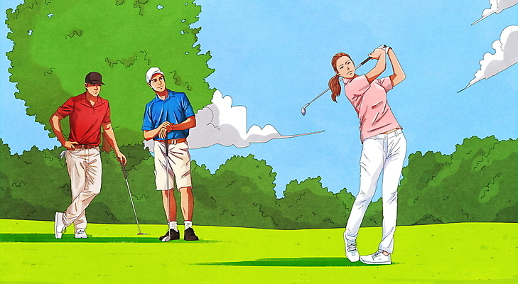 전신 PSD 나무 구름 여자 남자 허리손 골프 일러스트 골프장 필드 하늘 골프클럽 서기 성인 세명 골프채 다리꼬기 풀 스윙 골프웨어 캡모자 성인만 국내일러스트 자연요소 식물 모자_잡화 옷 포즈 스포츠시설 모션 골프용품 사람 구기 파일형식