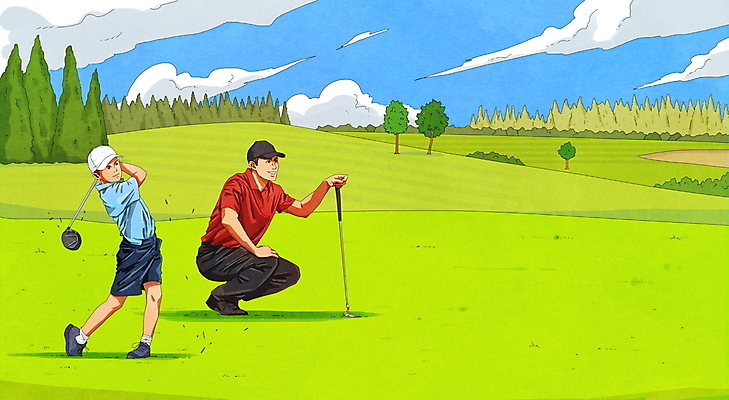 전신 PSD 나무 구름 남자 어린이 골프 일러스트 골프장 필드 하늘 골프클럽 소년 성인 두명 강사 골프채 잡기 스윙 골프웨어 웅크림 강습 골프연습 캡모자 남자만 국내일러스트 자연요소 식물 직업 모자_잡화 옷 포즈 스포츠시설 모션 골프용품 사람 구기 연습 파일형식