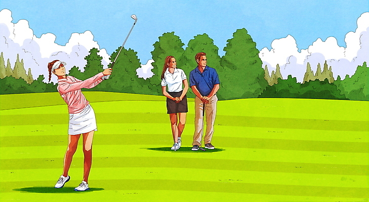 전신 PSD 구름 여자 남자 골프 일러스트 골프장 필드 하늘 골프클럽 서기 성인 세명 골프채 풀 스윙 골프웨어 손모으기 썬캡 성인만 국내일러스트 자연요소 식물 모자_잡화 옷 포즈 스포츠시설 모션 골프용품 사람 손짓 구기 파일형식