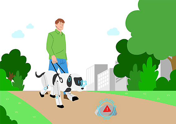 전신 나무 공원 남자 일러스트 경고 한명 성인 건물 걷기 돌_바위 잡기 느낌표 위험 시각장애인 안내견 성인남자한명만 로봇강아지 국내일러스트 AI파일 식물 1 건축물 기호 공공시설 컨셉 모션 사람 개 장애인 로봇 남자한명만 성인남자만 파일형식 벡터