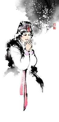 PSD 여자 겨울 일러스트 캘리그라피 붓터치 털모자 한명 상반신 성인 추위 나뭇가지 눈 먹 동양화 번짐 낙관 방한복 손맞잡기 여자한복 털조끼 성인여자한명만 바람불기 국내일러스트 자연요소 나무 모자_잡화 1 옷 계절 서예 날씨 미술 사람 손잡기 조끼 한복 불기 여자한명만 성인여자만 파일형식 효과