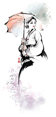 PSD 응시 여자 일러스트 우산 캘리그라피 붓터치 한명 들기 상반신 성인 걷기 산책 핸드백 비 한복 먹 동양화 번짐 낙관 성인여자한명만 국내일러스트 자연요소 1 한국전통 시선 가방 모션 서예 날씨 휴식 미술 사람 전통의상 여자한명만 성인여자만 파일형식 효과