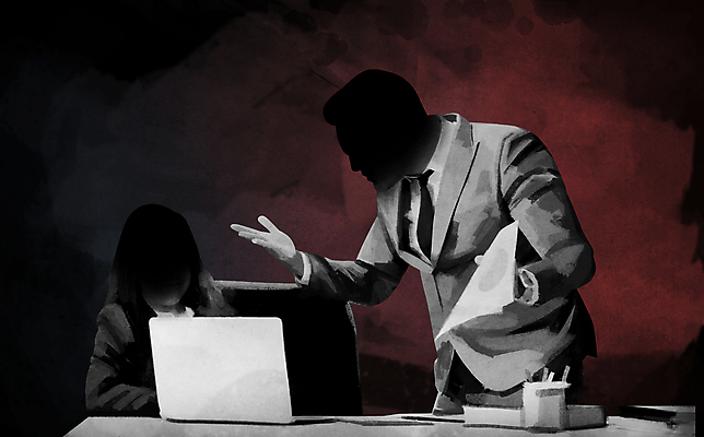 PSD 여자 남자 일러스트 회사 들기 정장 상반신 성인 두명 빨간색 노트북 검은색 분노 비즈니스맨 비즈니스우먼 폭력 상사 사회이슈 위협 직원 문서 욕설 성인만 갑질 직장내괴롭힘 국내일러스트 옷 감정 컬러 컨셉 비즈니스 모션 사람 전자제품 직장인 파일형식