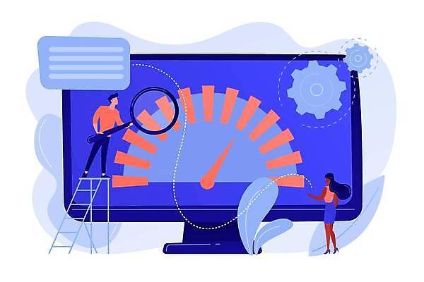 EPS 해외이미지 전신 여자 남자 일러스트 비즈니스 사다리 돋보기 성인 두명 자료 톱니바퀴 성인만 해외일러스트 사람 도구 파일형식 벡터 이미지허브