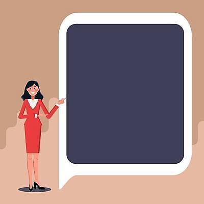 EPS 해외이미지 여자 말풍선 일러스트 프레임 한명 정장 성인 사각형 가리킴 성인여자한명만 카피스페이스 해외일러스트 도형 1 옷 사람 손짓 공백 여자한명만 성인여자만 파일형식 벡터 이미지허브