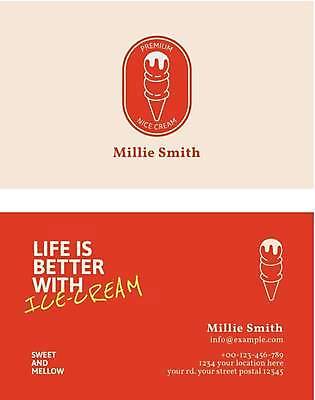 EPS 해외이미지 디자인 일러스트 비즈니스 명함 명함템플릿 사람없음 빨간색 라인아트 콘아이스크림 아이스크림가게 가로명함 해외일러스트 템플릿 선 컬러 아이스크림 아이스크림장사 파일형식 벡터 이미지허브