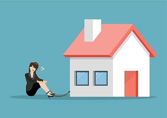 EPS 해외이미지 전신 여자 일러스트 주택 한명 정장 성인 비즈니스우먼 찡그림 웅크림 땀방울 족쇄 성인여자한명만 해외일러스트 1 옷 비즈니스 모션 표정 사람 건물 직장인 여자한명만 성인여자만 파일형식 벡터 이미지허브