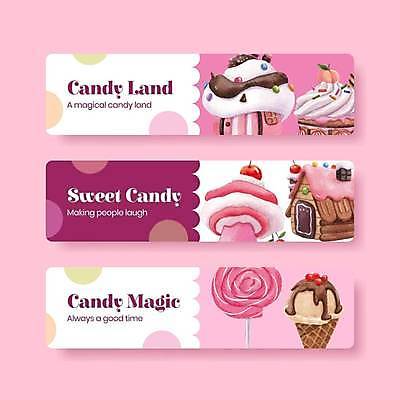 EPS 해외이미지 템플릿 배너 가로배너 분홍색 일러스트 디저트 막대사탕 사람없음 체리 달콤 복숭아 콘아이스크림 마시멜로우 과자집 배너세트 해외일러스트 음식 컬러 과일 아이스크림 사탕 가로 세트 맛 파일형식 벡터 이미지허브