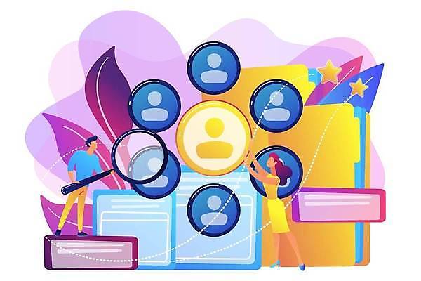 EPS 해외이미지 전신 라이프스타일 여자 남자 별 일러스트 회사 돋보기 사람모양 서기 들기 성인 두명 원형 선택 폴더 고용 찾기 채용 얼굴없음 성인만 해외일러스트 자연요소 모양 도형 컨셉 비즈니스 모션 사람 생활 구직 파일 파일형식 벡터 이미지허브