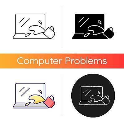 EPS 해외이미지 일러스트 사람없음 노트북 손상 젖음 머그컵 플랫 쏟아짐 해외일러스트 컨셉 모션 컵 전자제품 파일형식 벡터 이미지허브