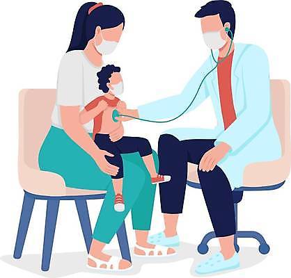 EPS 해외이미지 여자 남자 어린이 의자 일러스트 청진기 안기 모녀 엄마 마스크 들기 앉기 소년 성인 세명 진료 의사 소아과 소아과의사 얼굴없음 해외일러스트 딸 가구 의학 가족 의료기기 모션 병원 사람 의료진 파일형식 벡터 이미지허브