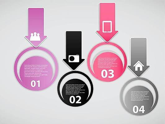 EPS 해외이미지 디자인 화살표 분홍색 일러스트 비즈니스 사람모양 사람없음 태블릿 카메라 검은색 자료 인포그래픽 회색 정보 원형 레이아웃 순서 목차 집모양 해외일러스트 모양 도형 컬러 전자제품 스마트기기 파일형식 벡터 이미지허브