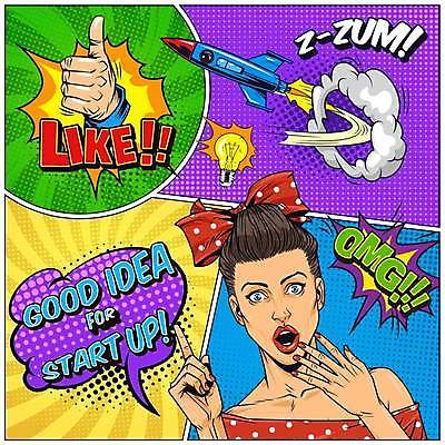 EPS 해외이미지 손 디자인 백그라운드 일러스트 전구 말하기 한명 상반신 성인 신체부위 세트 컬러풀 놀람 거품 로켓 가리킴 만화 복고 팝아트 코믹 페이지 카툰스타일 팝 성인여자한명만 효과 해외일러스트 1 감정 컬러 모션 표정 사람 손짓 그림 여자한명만 성인여자만 파일형식 벡터 이미지허브