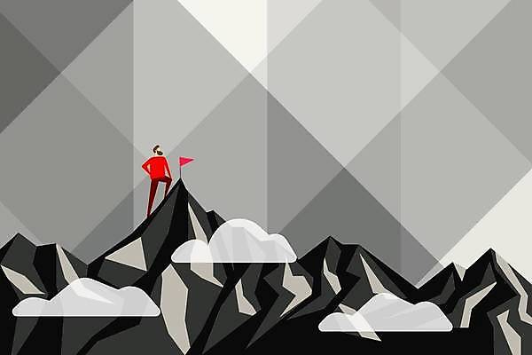 EPS 해외이미지 남자 백그라운드 일러스트 산 프레임 한명 성인 깃발 정상 성인남자한명만 카피스페이스 해외일러스트 1 사람 공백 남자한명만 성인남자만 파일형식 벡터 이미지허브