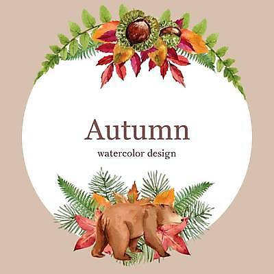 EPS 해외이미지 한마리 단풍 일러스트 곰 프레임 사람없음 갈색 원형 솔잎 프레임일러스트 해외일러스트 도형 동물 1 컬러 잎 포유류 파일형식 벡터 이미지허브