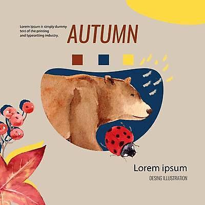 EPS 해외이미지 열매 단풍 두마리 일러스트 곰 프레임 사람없음 갈색 무당벌레 프레임일러스트 해외일러스트 식물 동물 컬러 곤충 잎 2 포유류 파일형식 벡터 이미지허브