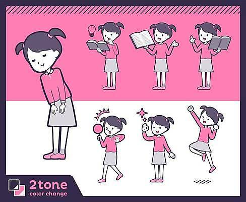 EPS 해외이미지 전신 여자 행복 어린이 분홍색 포즈 일러스트 아이디어 들기 여러명 책 세트 점프 놀람 인사 OK 긍정 발견 소녀만 해외일러스트 감정 컬러 다수 컨셉 모션 표정 사람 손짓 예절 여자만 어린이만 파일형식 벡터 이미지허브