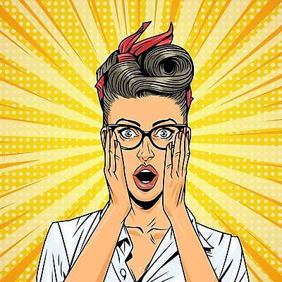 EPS 해외이미지 여자 컨셉 일러스트 미술 한명 상반신 성인 노란색 놀람 팝아트 코믹 카툰스타일 방사형 팝 스타일 성인여자한명만 안경낌 해외일러스트 1 감정 안경 컬러 문화예술 표정 사람 그림 여자한명만 성인여자만 파일형식 벡터 이미지허브