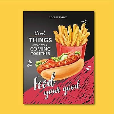EPS 해외이미지 포스터 일러스트 타이포그라피 사람없음 빨간색 검은색 감자튀김 핫도그 해외일러스트 문자 음식 컬러 감자 패스트푸드 튀김 파일형식 벡터 이미지허브