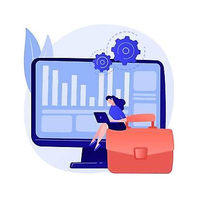 EPS 해외이미지 전신 여자 가방 일러스트 비즈니스 그래프 한명 앉기 성인 노트북 모니터 자료 성인여자한명만 해외일러스트 1 잡화 모션 사람 전자제품 컴퓨터 여자한명만 성인여자만 파일형식 벡터 이미지허브