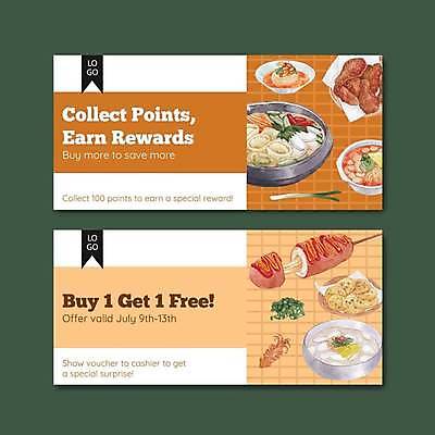 EPS 해외이미지 영어 한식 일러스트 타이포그라피 사람없음 빨간색 노란색 주황색 치킨 티켓 상품권 떡국 핫도그 해외일러스트 문자 음식 컬러 패스트푸드 전통음식 닭고기요리 파일형식 벡터 이미지허브