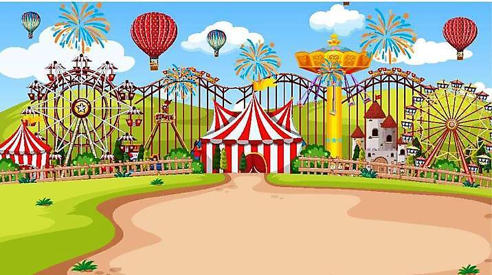 EPS 해외이미지 일러스트 불꽃놀이 사람없음 울타리 놀이공원 열기구 성 놀이기구 서커스 롤러코스터 회전그네 해외일러스트 건축물 항공교통 놀이 담장 테마파크 파일형식 벡터 이미지허브