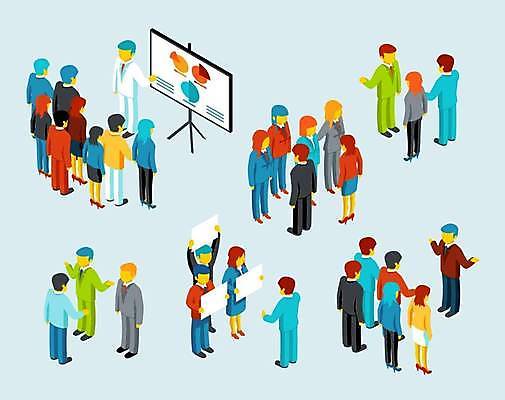 EPS 해외이미지 전신 여자 남자 일러스트 협력 대화 서기 들기 여러명 성인 마주보기 팻말 비즈니스맨 비즈니스우먼 발표 강의 동료 화이트보드 아이소메트릭 소통 성인만 해외일러스트 다수 컨셉 비즈니스 관계 모션 프레임 말하기 사람 직장인 파일형식 벡터 이미지허브