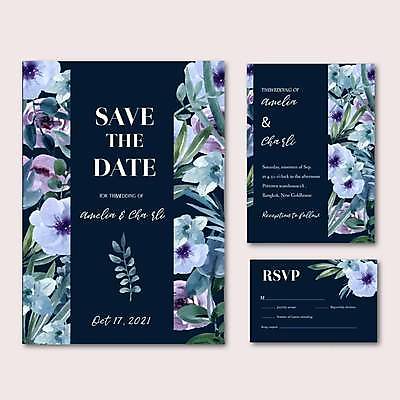 EPS 해외이미지 꽃 결혼 잎 일러스트 프레임 타이포그라피 사람없음 파란색 검은색 청첩장 프레임일러스트 해외일러스트 식물 문자 컬러 카드_감사 이벤트 파일형식 벡터 이미지허브