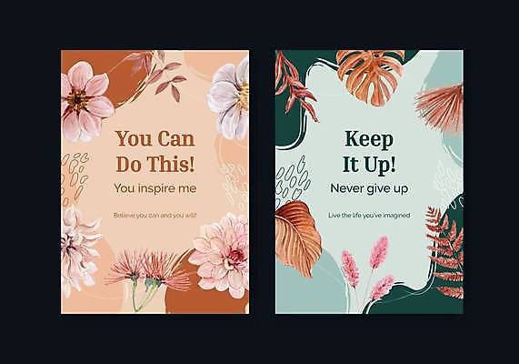 EPS 해외이미지 디자인 꽃 잎 일러스트 응원 타이포그라피 사람없음 초록색 주황색 느낌표 엽서 몬스테라 열대잎 해외일러스트 식물 문자 기호 컬러 편지 파일형식 벡터 이미지허브