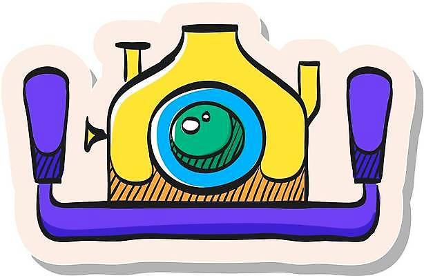 EPS 해외이미지 스티커 일러스트 사람없음 노란색 카메라 보라색 심볼 수중사진 해외일러스트 컬러 전자제품 파일형식 벡터 이미지허브