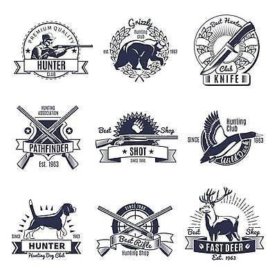 EPS 해외이미지 남자 리본 여러마리 일러스트 곰 사슴 한명 들기 성인 세트 라벨 원형 칼 심볼 사냥개 사냥꾼 청둥오리 사냥총 방패모양 수렵 성인남자한명만 해외일러스트 모양 도형 동물 직업 1 다수 포유류 모션 오리 프레임 사람 총 개 방패 남자한명만 성인남자만 파일형식 벡터 이미지허브